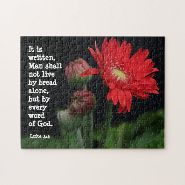 Puzzle Gerbera Daisy con Scripture Verse (Lucas 4:4) (Horizontal)