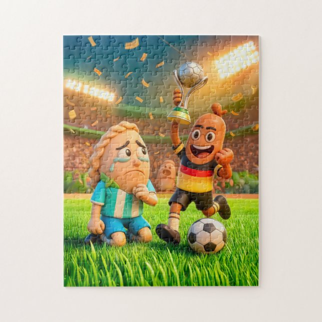 Puzzle German bratwurst defeating Argentinian empanada so (Vertical)