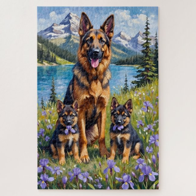 Puzzle German Shepherd Alpine Iris Art (Vertical)