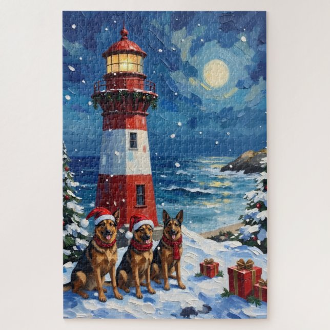 Puzzle German Shepherd Christmas Lighthouse Holiday (Vertical)