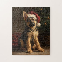 Puzzle German Shepherd Puppy Christmas Painting