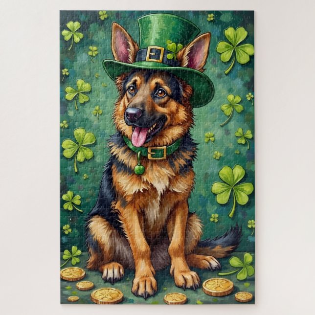 Puzzle German Shepherd St Patrick’s Day Lucky Dog (Vertical)