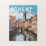 Puzzle Ghent Belgium Viaje de arte<br><div class="desc">Diseño de viaje vectorial retro en gante. Gante es muy conocida por sus grandes plazas públicas y mercados,  entre los cuales destaca el Vrijdagmarkt ("Mercado del Viernes"),  el centro de la vida de la ciudad medieval.</div>