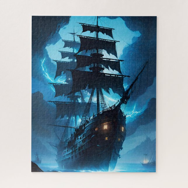 Puzzle ghost ship, pirate ship, fog, sailboat (Vertical)