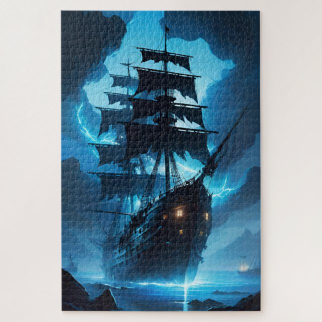 Puzzle ghost ship, pirate ship, fog, sailboat (Vertical)