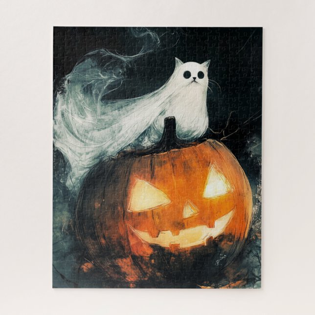 Puzzle GhostCat de Halloween y Jack o Lantern (Vertical)