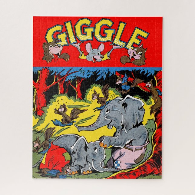 Puzzle Giggle Elephant Animal Vintage Comics (Vertical)
