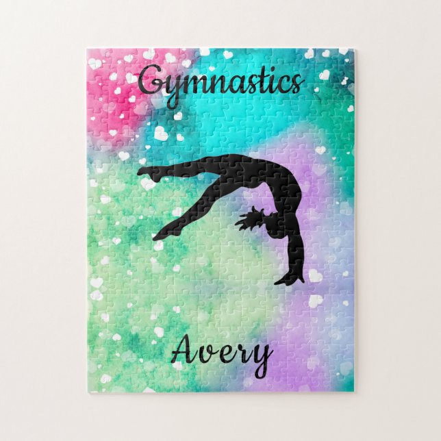 Puzzle Gimnasia chica acuarela con corazones flotantes (Vertical)