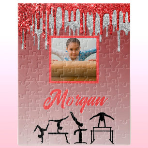 Puzzle Gimnasia personalizada con brillo rojo y plata