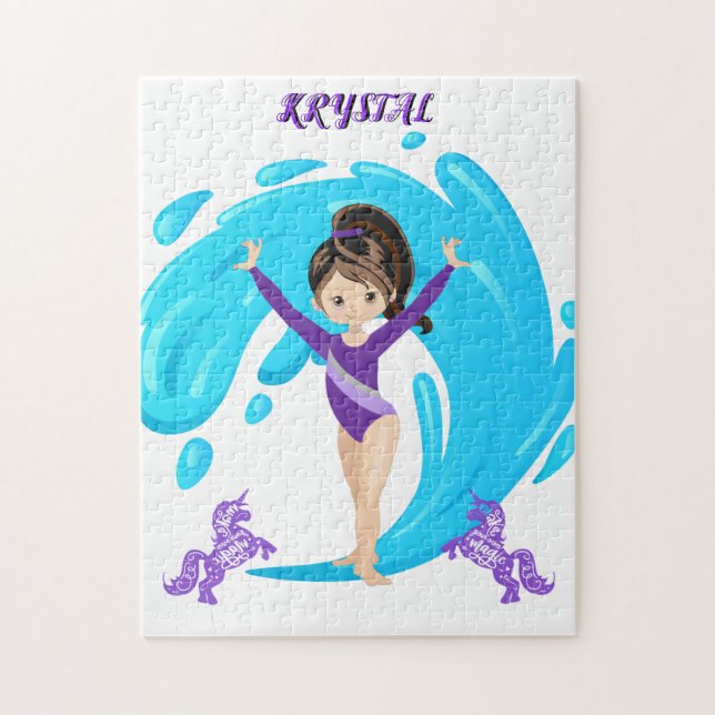 Puzzle Gimnasia y ponis morados personalizados (Vertical)