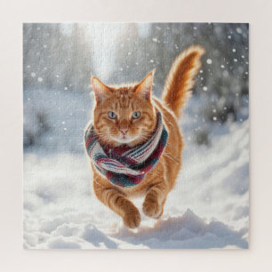 Puzzle Ginger Cat On Snow