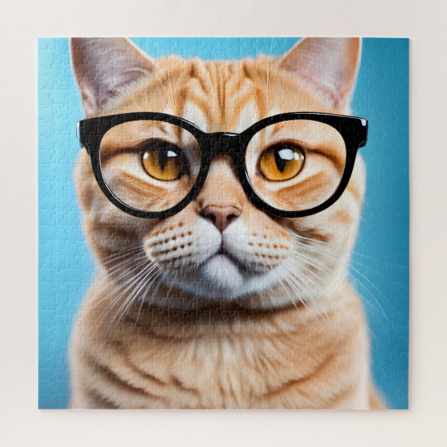 Puzzle Ginger Cat Wearing Glass (Vertical)