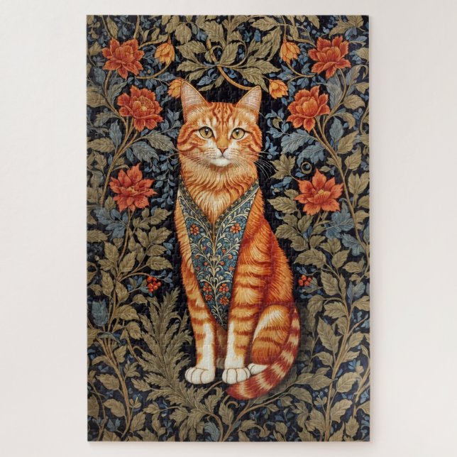 Puzzle Ginger Cat William Morris inspiró la floral (Vertical)