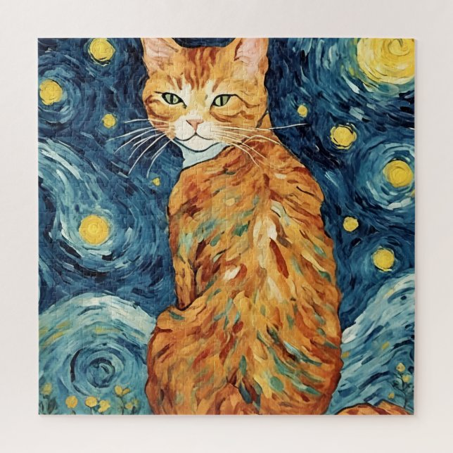 Puzzle Ginger Tabby Feline en una noche estrellada (Vertical)