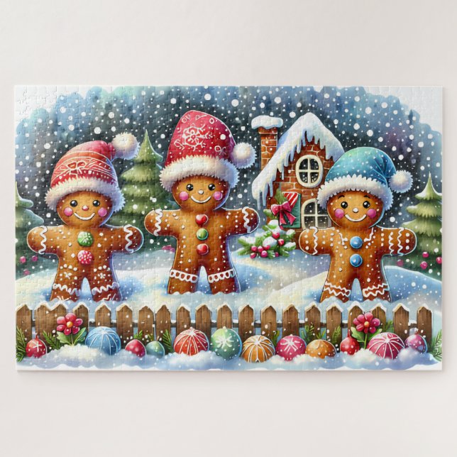 Puzzle Gingerbread Family Snowy Christmas Scene (Horizontal)