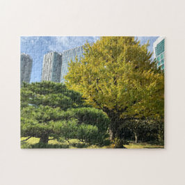 Puzzle Ginkgo amarillo dorado y árbol de pino