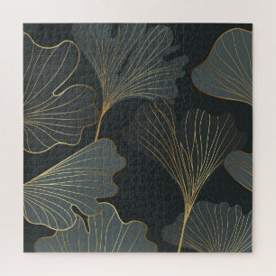 Puzzle Ginkgo dorado: Deco floral de lujo.
