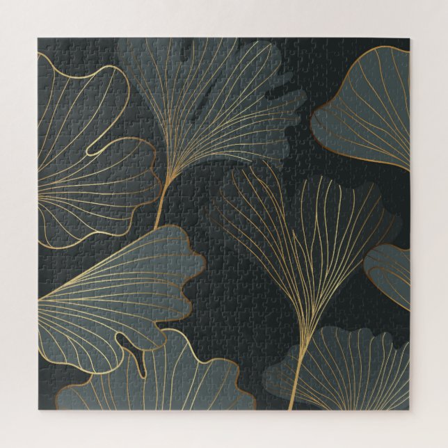 Puzzle Ginkgo dorado: Deco floral de lujo. (Vertical)