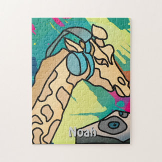 Puzzle Girafa de Street Retro con audífonos