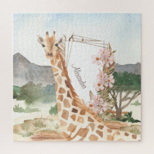 Puzzle Giraffe acuarela en la sabana africana