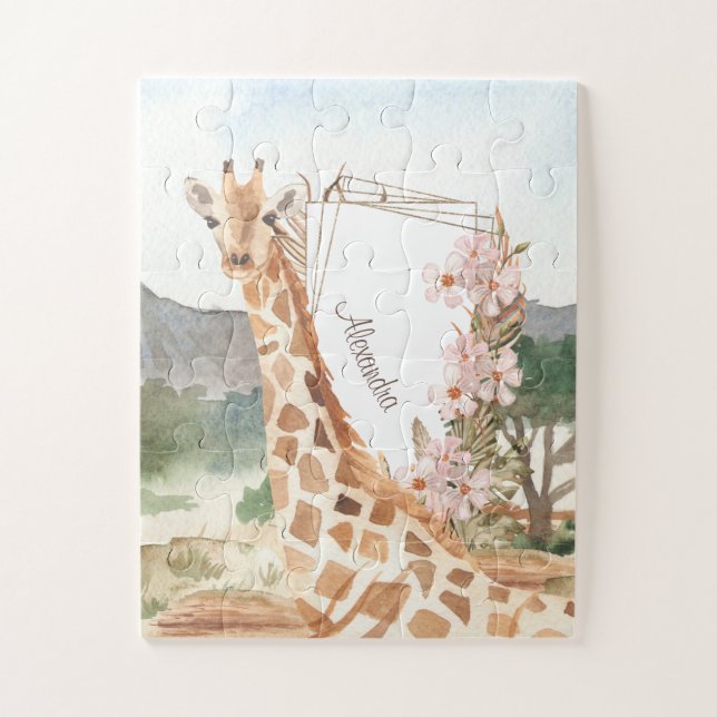 Puzzle Giraffe acuarela en niños africanos de Savannah (Vertical)
