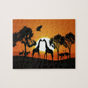Puzzle Giraffe al atardecer