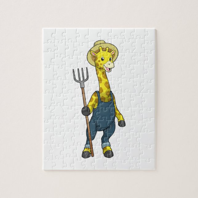 Puzzle Giraffe como agricultor con horquilla de cocina (Vertical)