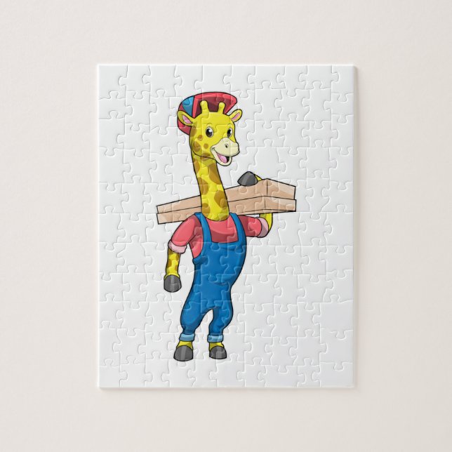 Puzzle Giraffe como carpintero con madera (Vertical)