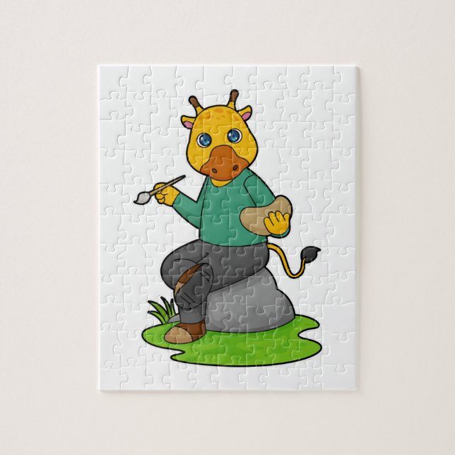 Puzzle Giraffe como pintor con pincel de pintura (Vertical)