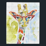 Puzzle Giraffe de los pantalones inteligentes<br><div class="desc">Esta acuarela tiene una jirafa de colores en anteojos | Por Jennifer Goldberger</div>