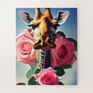 Puzzle Giraffe divertida y Rosas surrealista