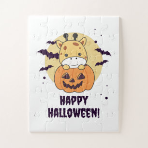 Puzzle Giraffe en jirafas tristes de calabaza Feliz Hallo