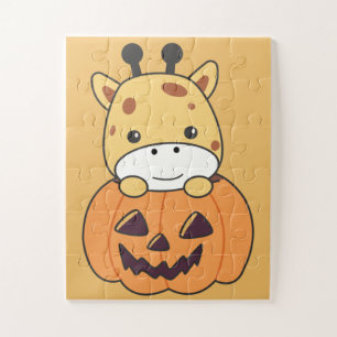 Puzzle Giraffe en jirafas tristes de calabaza Feliz Hallo