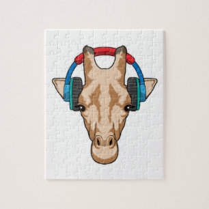 Puzzle Giraffe en la música con auriculares
