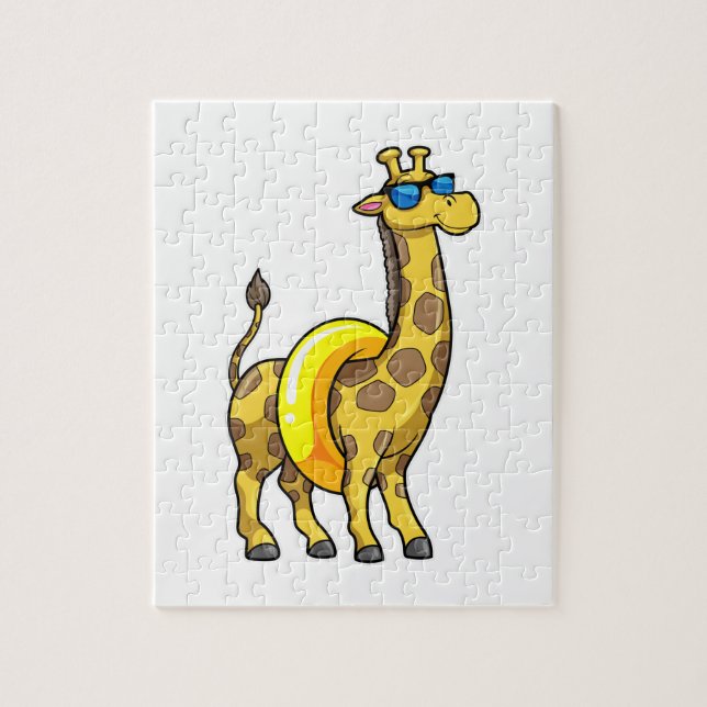 Puzzle Giraffe en la playa con anillo de natación y gafas (Vertical)