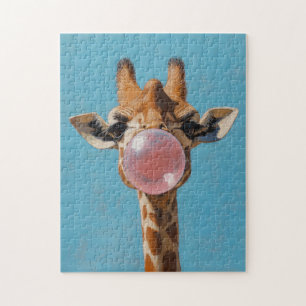 Puzzle Giraffe ondeando burbuja rosa de burbujas