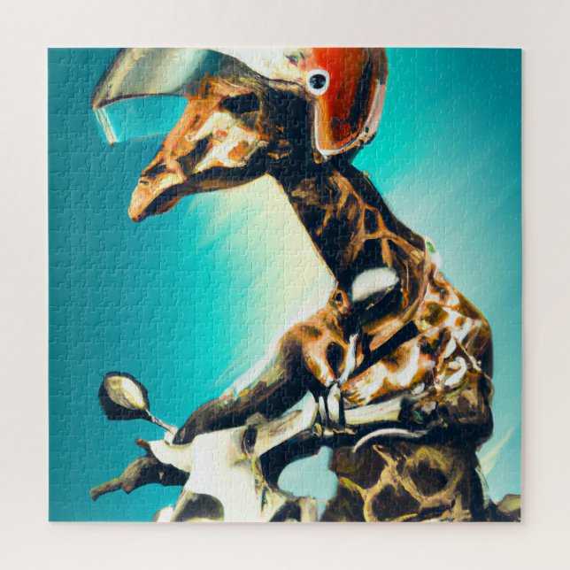 Puzzle Giraffe vistiendo casco en motocicleta arte modern (Vertical)