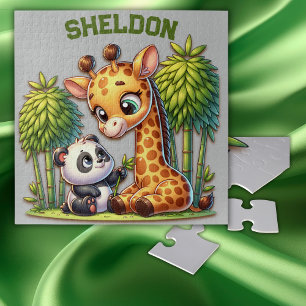 Puzzle Giraffe y Panda Monogramed Name  