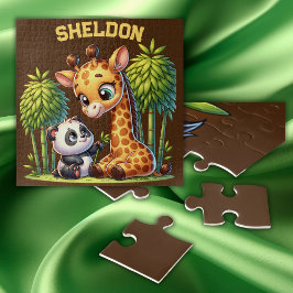 Puzzle Giraffe y Panda Monogramed Name |