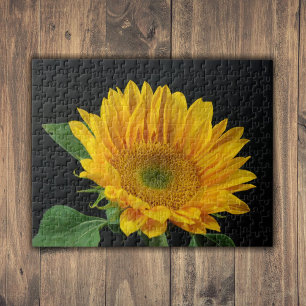 Puzzle Girasol Amarillo sobre Fondo Negro