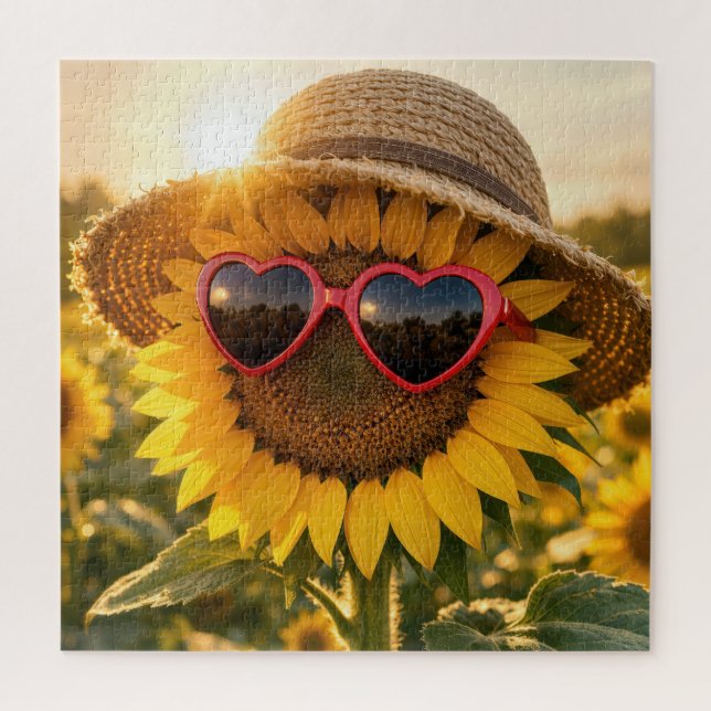 Puzzle Girasol con gafas de sol y sombrero de paja (Vertical)