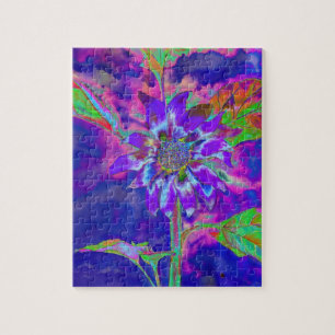Puzzle Girasol púrpura azul abstracto   funky retro