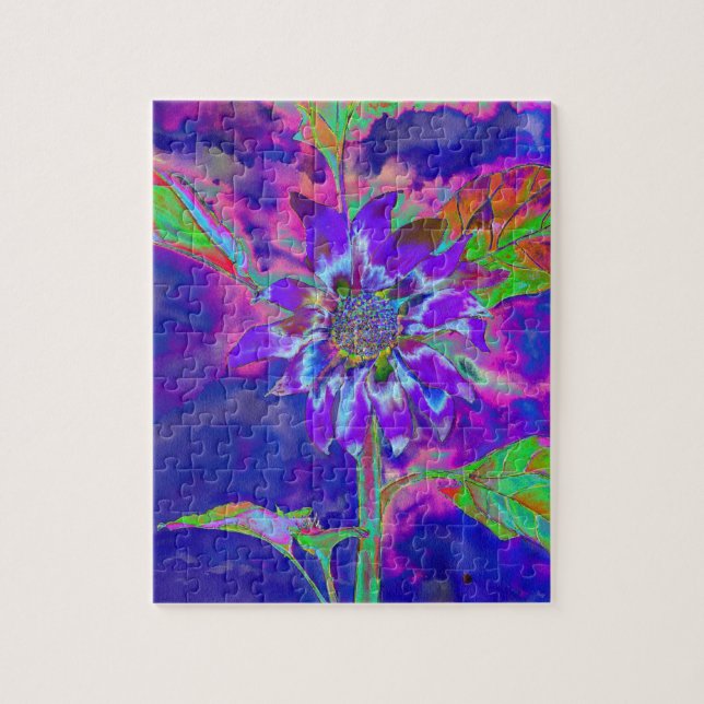 Puzzle Girasol púrpura azul abstracto | funky retro (Vertical)