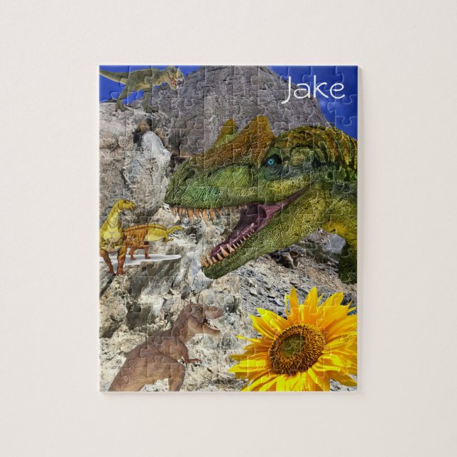 Puzzle Girasol rompe dinosaurio floral (Vertical)