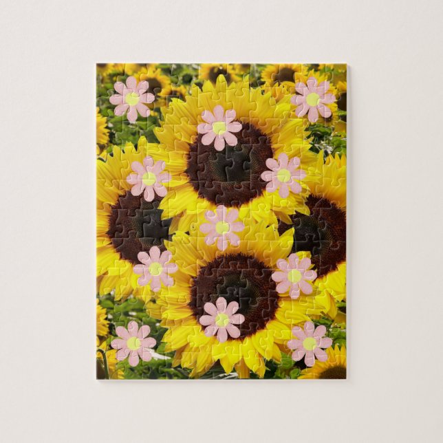 Puzzle Girasol rompe flores rosas (Vertical)