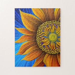 Puzzle Girasol ruso y soleado en azul