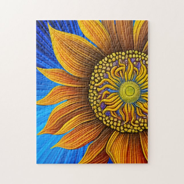 Puzzle Girasol ruso y soleado en azul (Vertical)