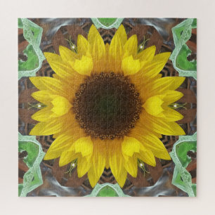 Puzzle Girasol único con hojas de menta