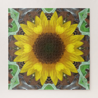 Puzzle Girasol único con hojas de menta