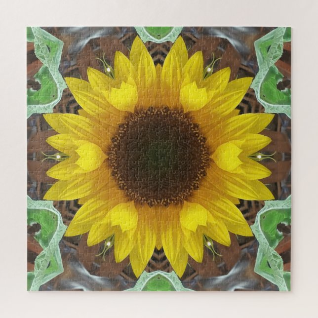 Puzzle Girasol único con hojas de menta (Vertical)